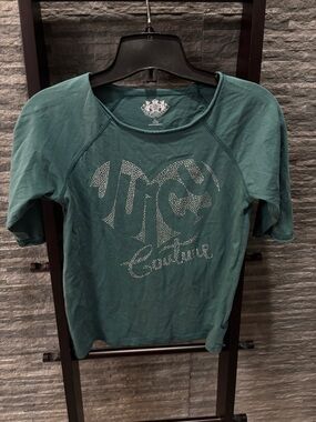 Juicy Couture Girls Green Rhinestone Graphic Tee